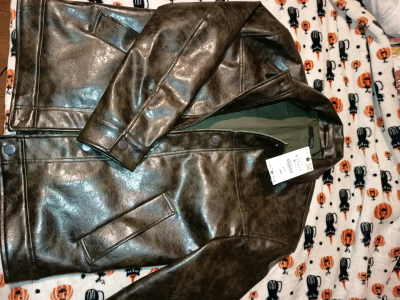 Chaqueta de cuero sintético marrón para hombre - 1