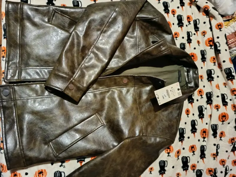 Chaqueta de cuero sintético marrón para hombre - 4