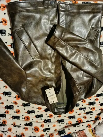 Chaqueta de cuero sintético marrón para hombre - miniatura 5