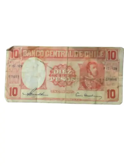 Billete antiguo de 10 pesos chilenos prócer cóndor - miniatura 1