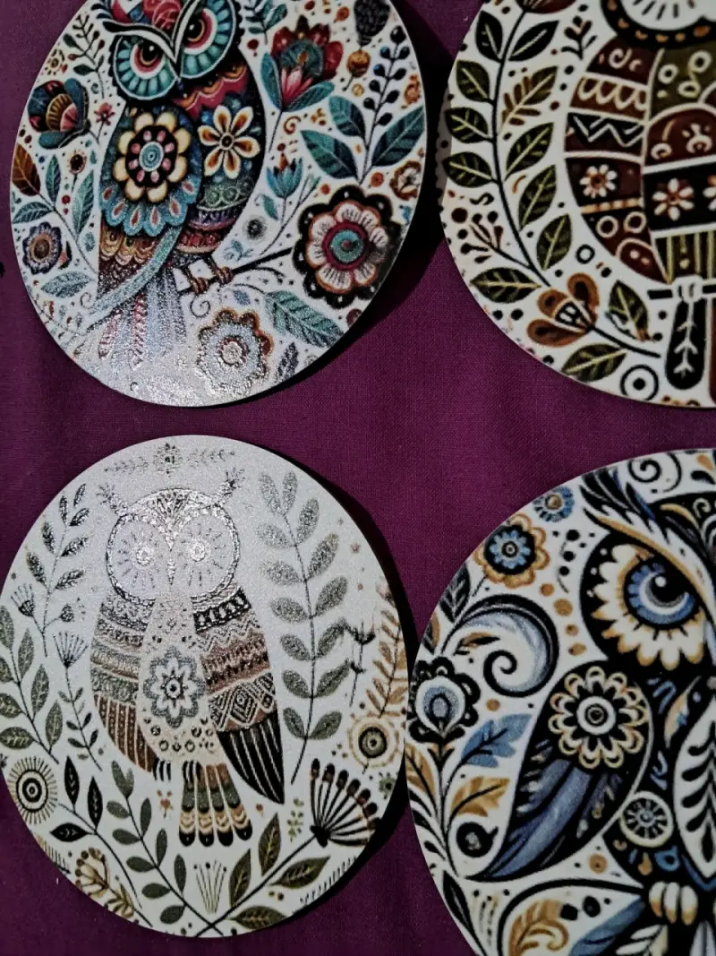 Set de posavasos decorativos con diseño de búhos - 2