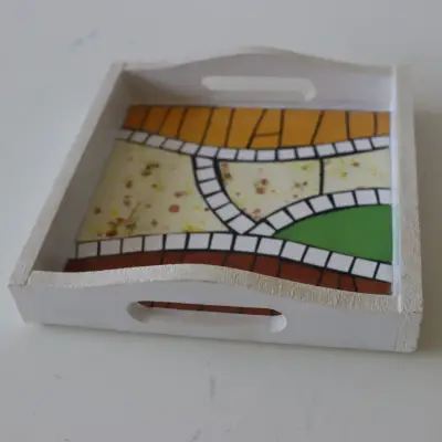 Bandeja de madera con diseño mosaico - miniatura 1