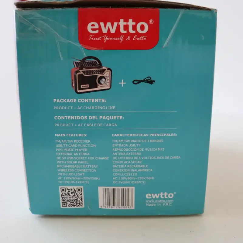 Radio portátil Ewtto con panel solar - 4