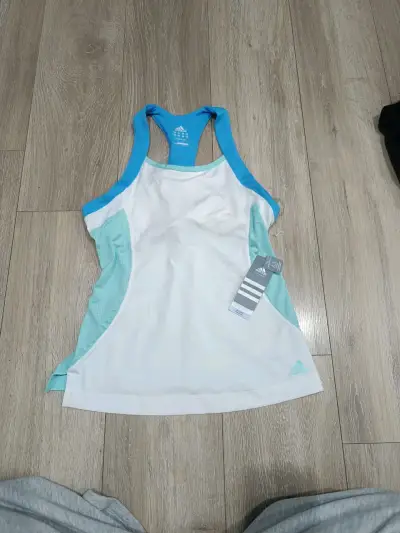 Polera deportiva Adidas blanca y celeste - miniatura 2