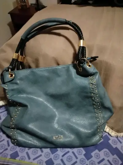 Bolso de cuero azul con tachas Likas - miniatura 1