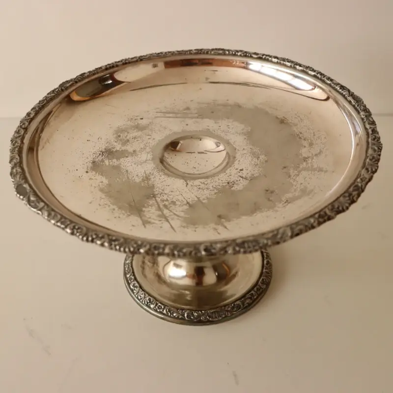 Plato alto de servir. Rowley MPG Co. Silver border - 2