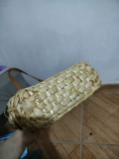 Bolso de mimbre con asas de cuero - miniatura 4