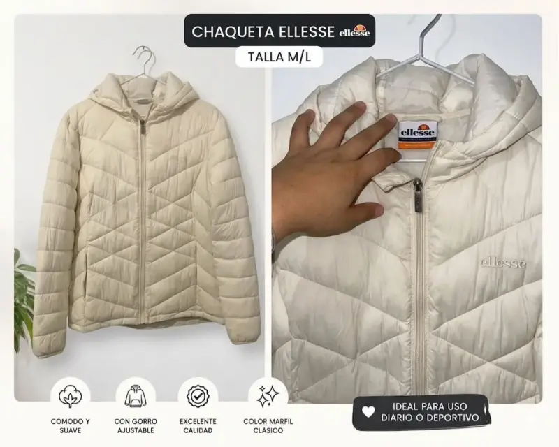 Chaqueta Ellesse marfil con gorro ajustable