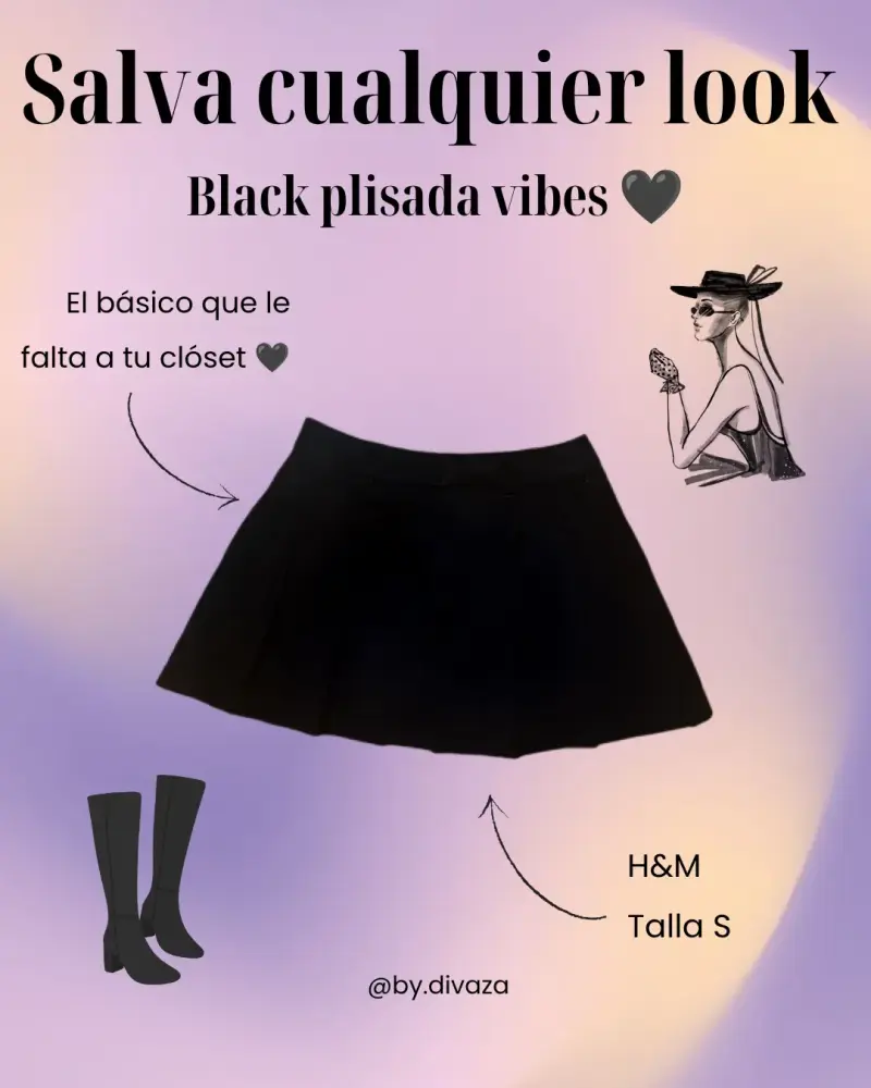 Falda negra plisada H&M talla S
