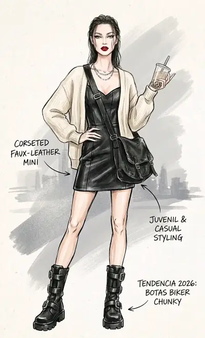 Vestido mini de cuero sintético con corset - miniatura 1