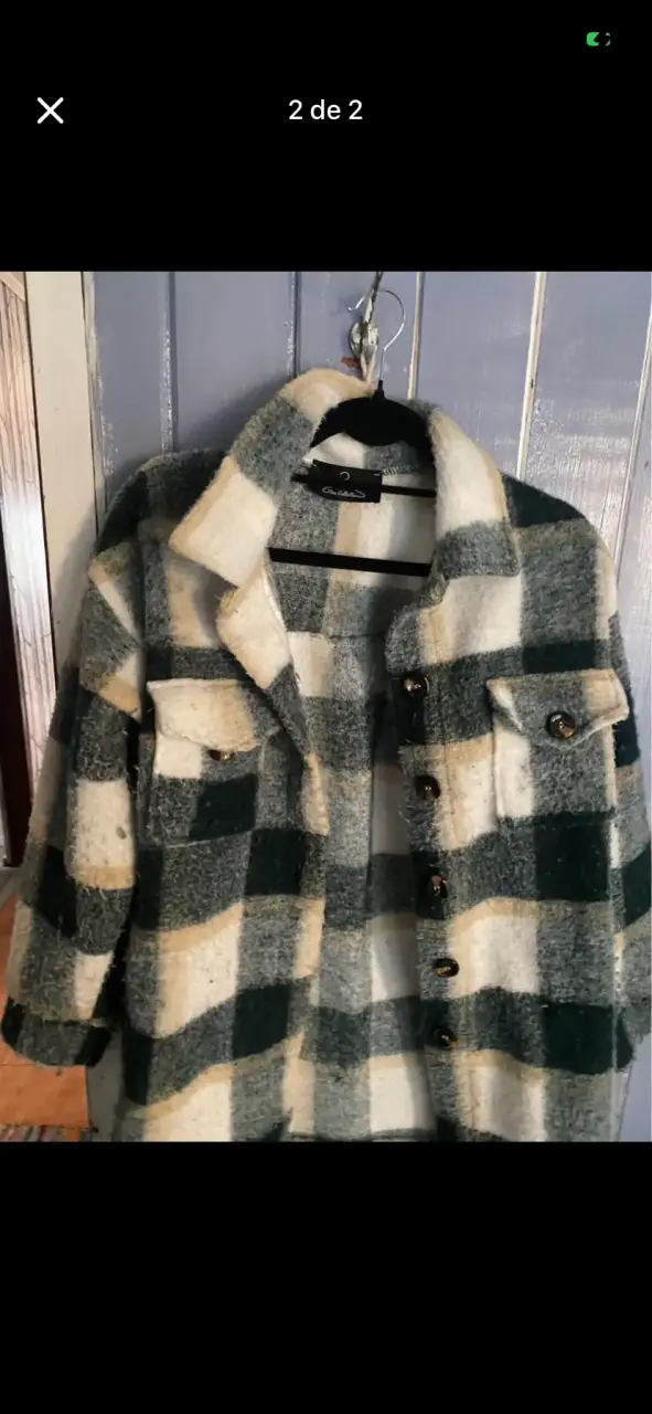 Chaqueta de lana a cuadros verde y beige