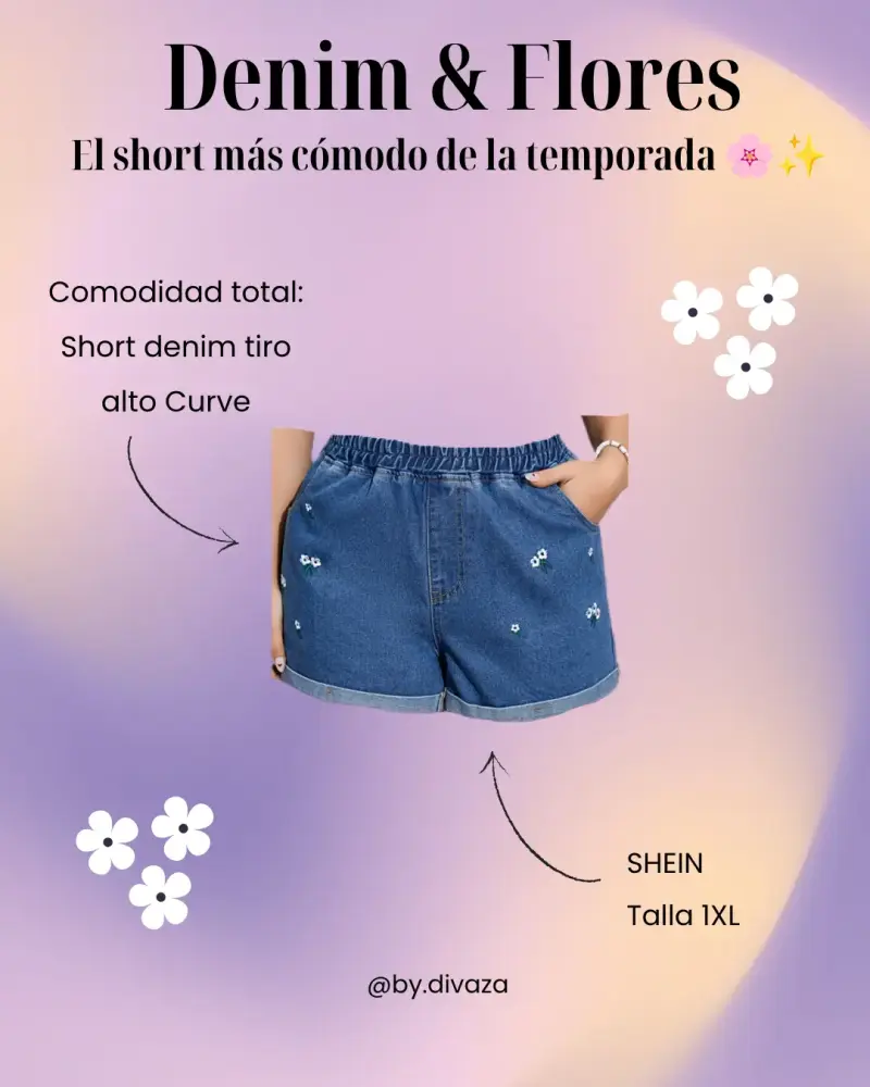 Short denim tiro alto con flores SHEIN
