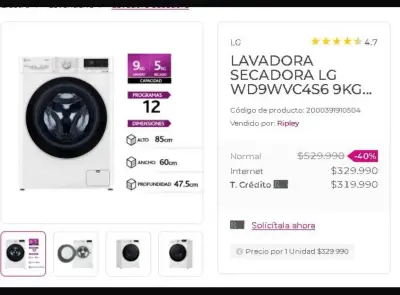 Lavadora secadora LG ThinQ 9/5kg blanca - miniatura 2