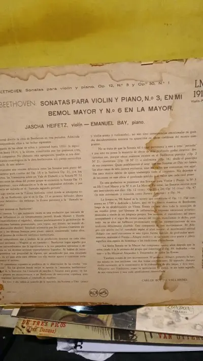 Vinilo Heifetz Beethoven Sonatas No. 3 y 6 - miniatura 2