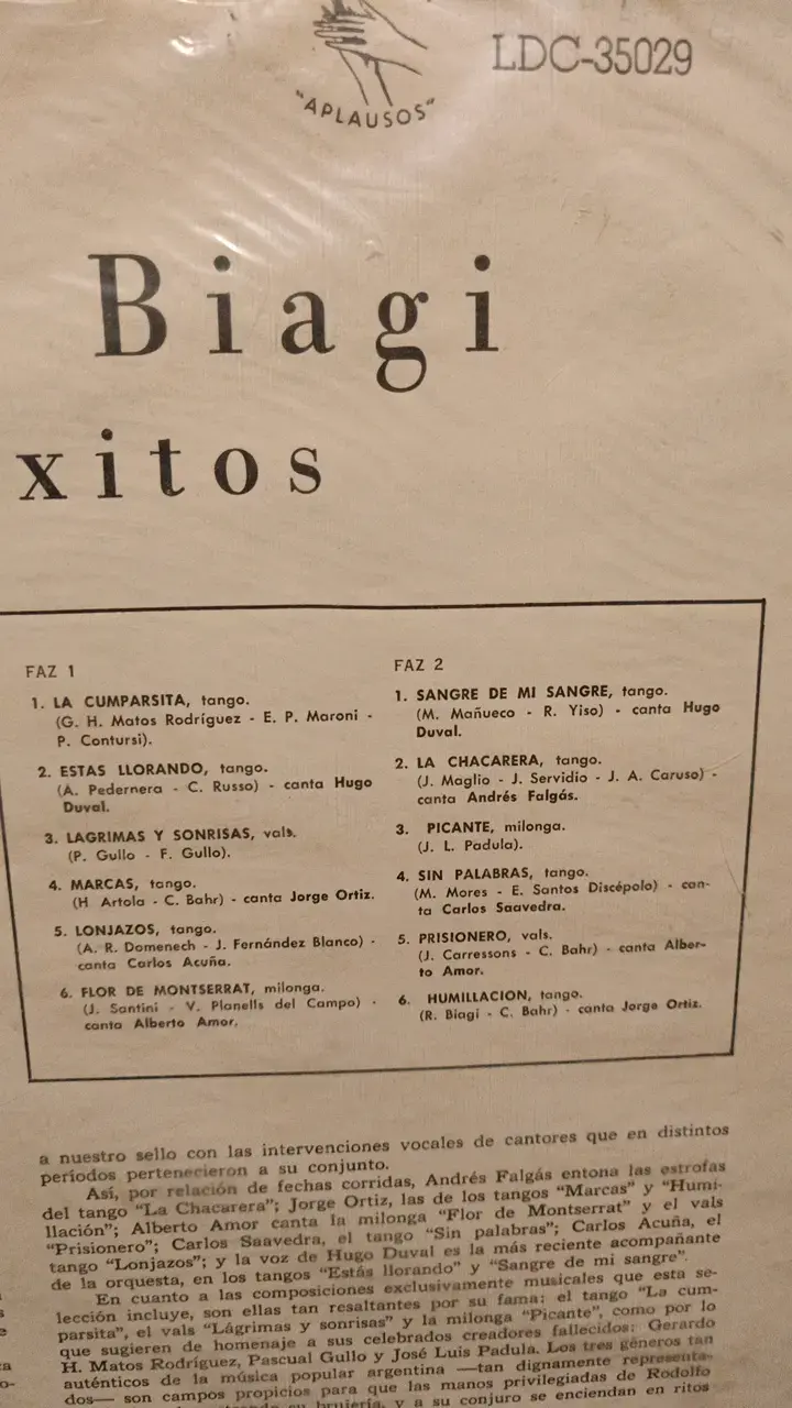 Vinilo Rodolfo Biagi y sus éxitos - 2