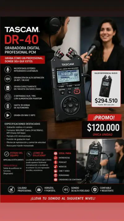 Grabadora digital Tascam DR-40 profesional - miniatura 1