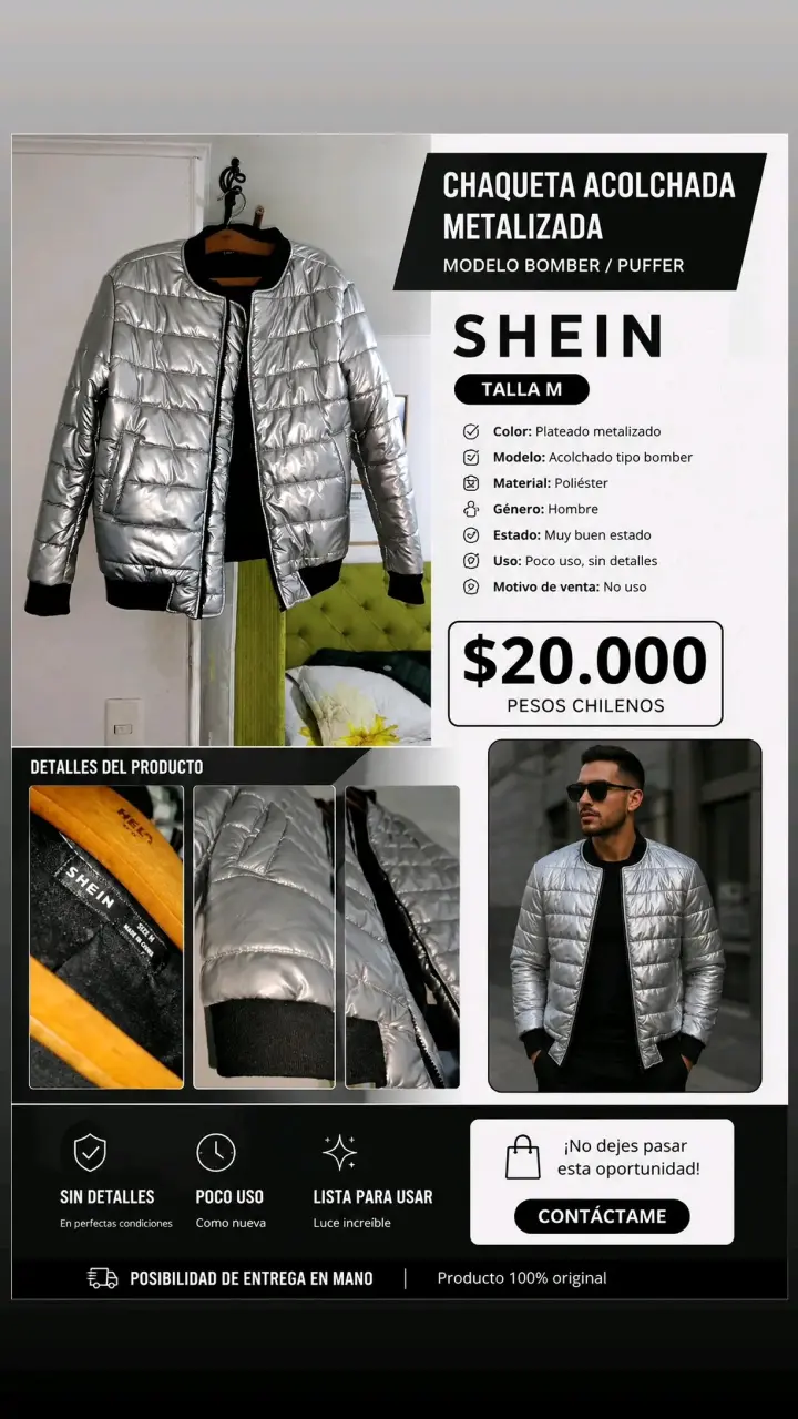 Chaqueta acolchada metalizada Shein para hombre