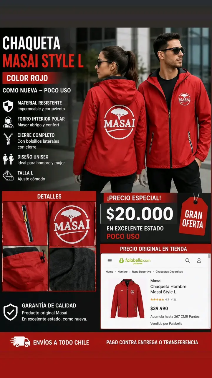 Chaqueta Masai Style L roja unisex