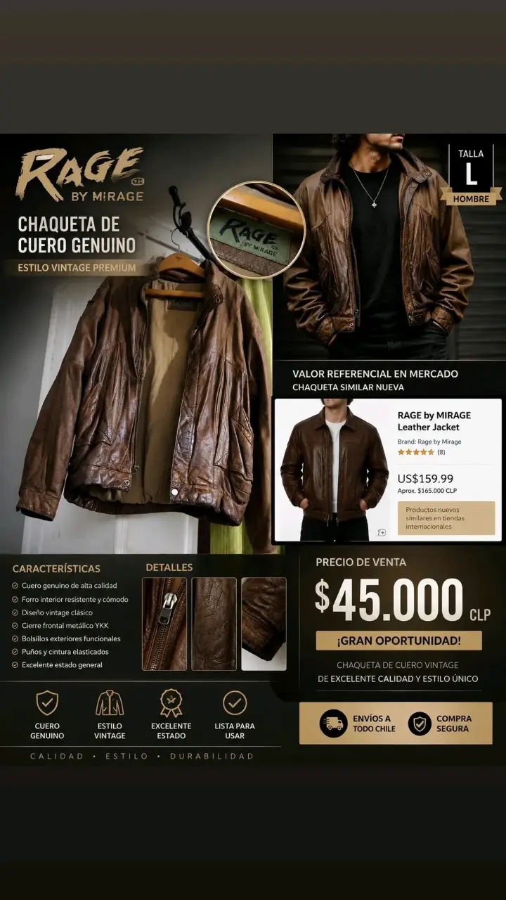 Chaqueta de cuero genuino Rage by Mirage