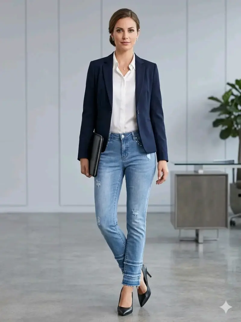 Jeans ajustados azul oscuro para mujer - 4