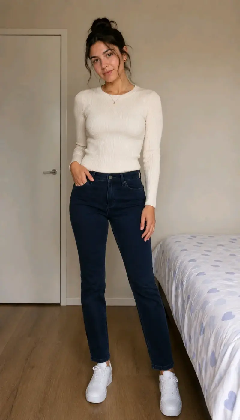 Jeans ajustados azul oscuro para mujer - 3