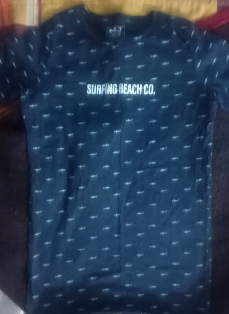 Polera Surfing Beach Co. azul estampada