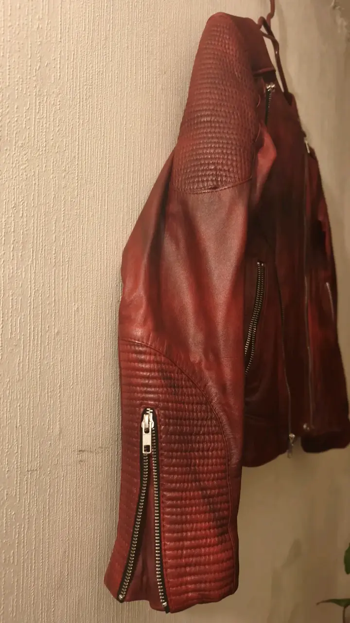 Chaqueta de cuero marrón estilo biker - 5