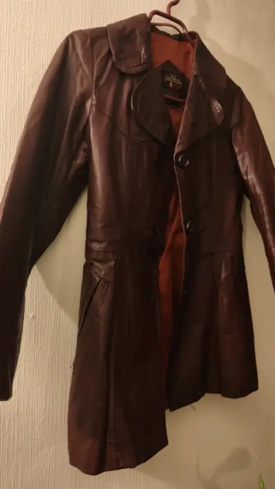 Chaqueta de cuero marrón para mujer - miniatura 2
