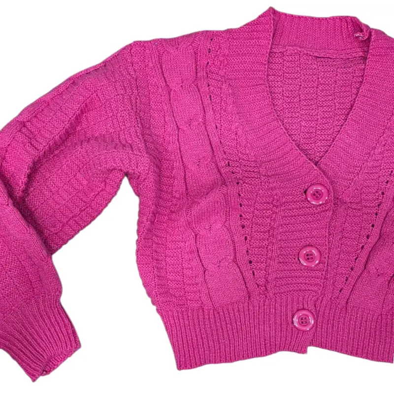 Cárdigan tejido fucsia para mujer - 2