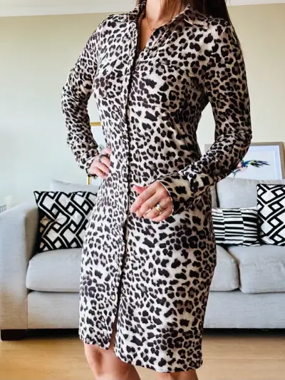 Vestido camisero estampado leopardo - miniatura 1
