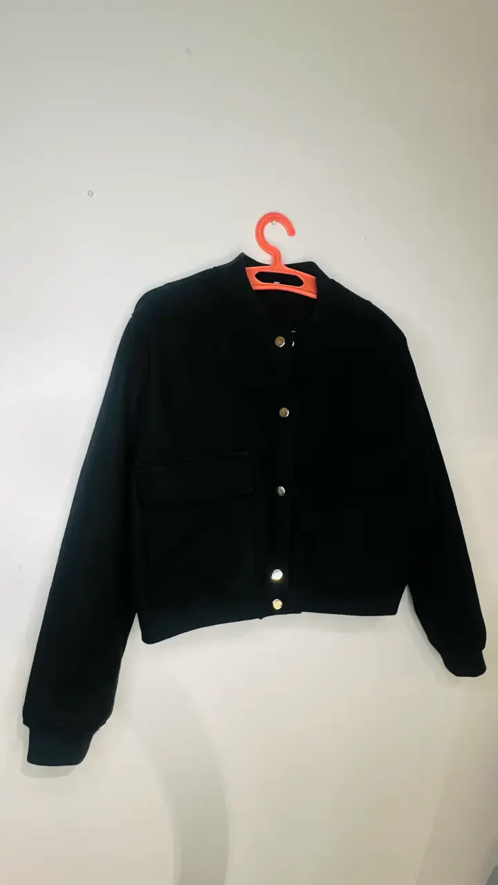 Chaqueta negra bomber de paño - 1