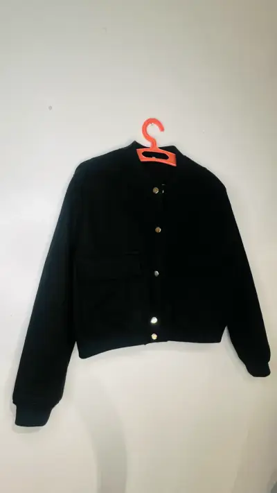 Chaqueta negra bomber de paño - miniatura 1