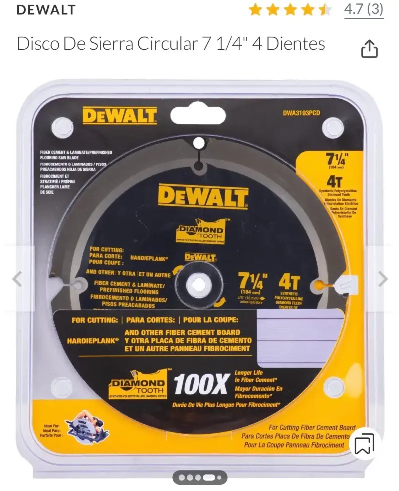 Disco de corte DeWalt 7 1/4 pulgadas para cemento - 3