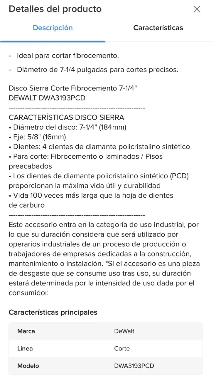 Disco de corte DeWalt 7 1/4 pulgadas para cemento - 5