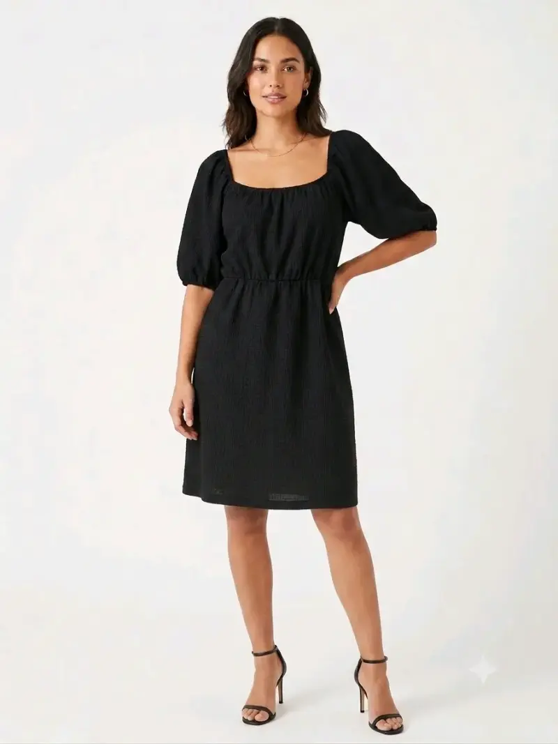 Vestido negro con mangas abullonadas - 2
