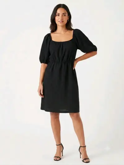 Vestido negro con mangas abullonadas - miniatura 2