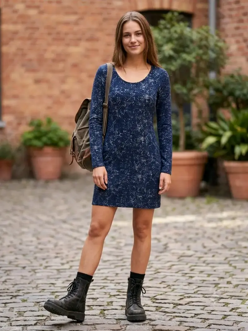 Vestido azul estampado de manga larga - 2