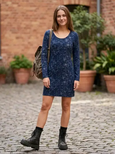 Vestido azul estampado de manga larga - miniatura 2