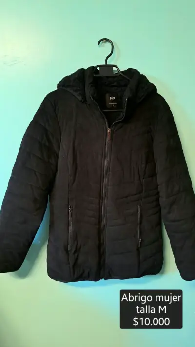 Abrigo negro mujer talla L con capucha - miniatura 1