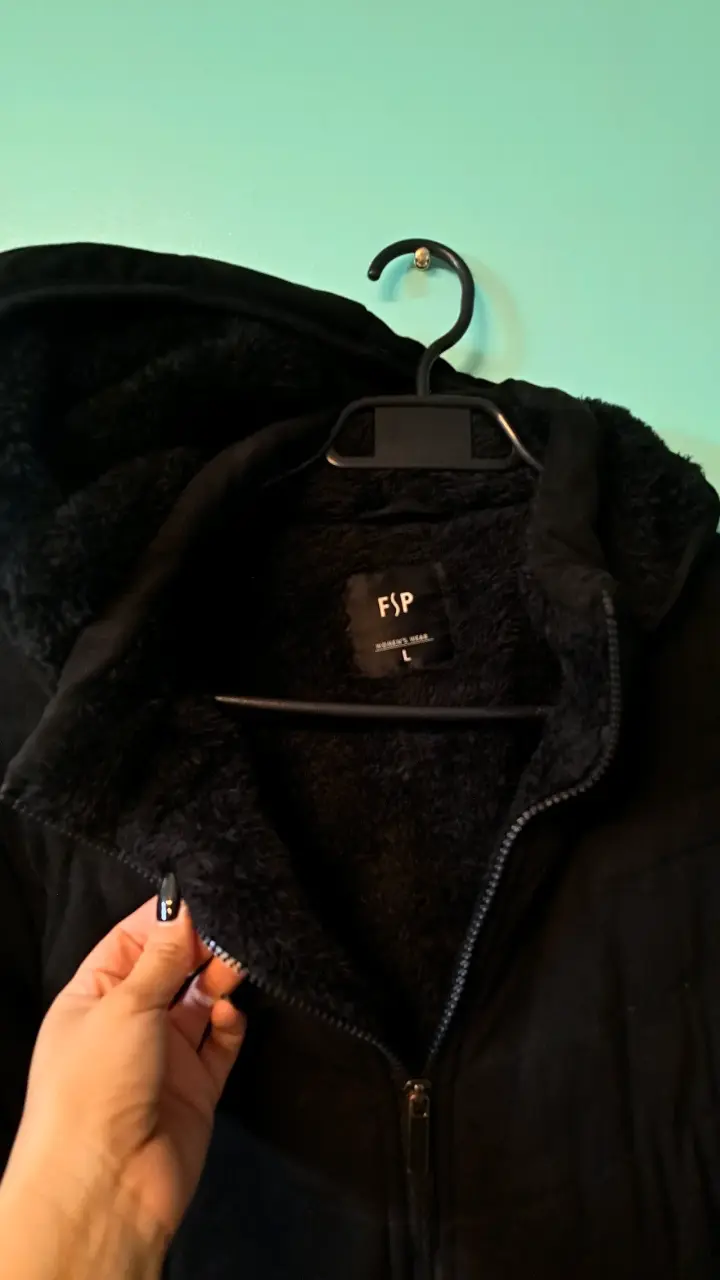 Abrigo negro mujer talla L con capucha - 2