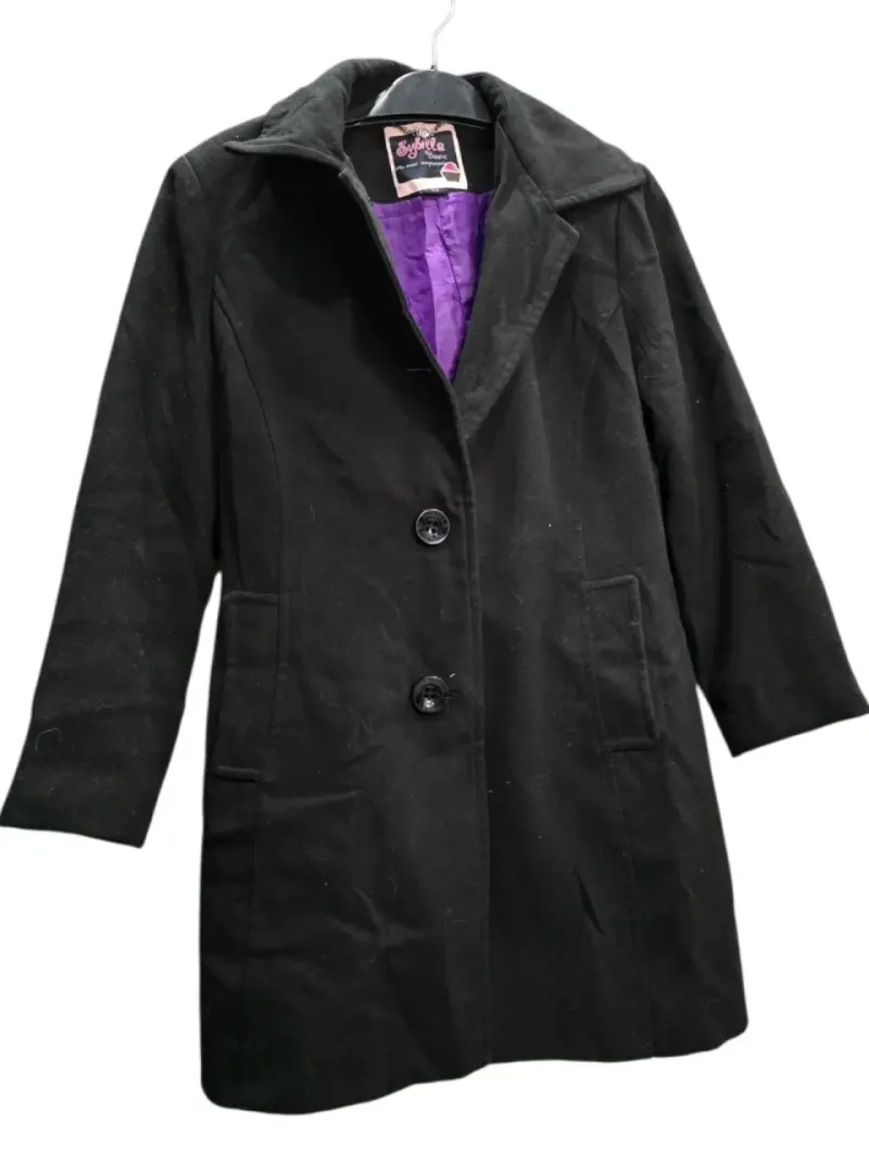 Abrigo negro Sybilla con forro morado - 2