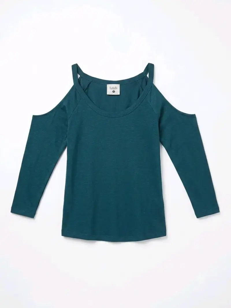 Polera manga larga hombros descubiertos verde - 1
