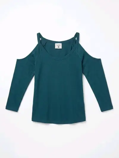 Polera manga larga hombros descubiertos verde - miniatura 1