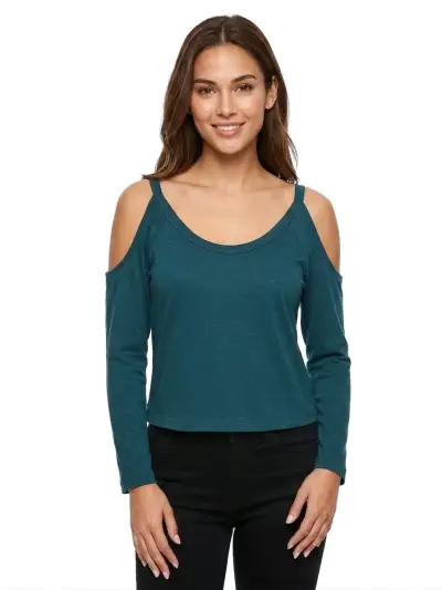 Polera manga larga hombros descubiertos verde - miniatura 2