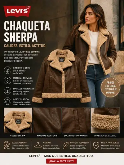 Chaqueta Sherpa Levi's marrón cálida y estilosa - miniatura 1