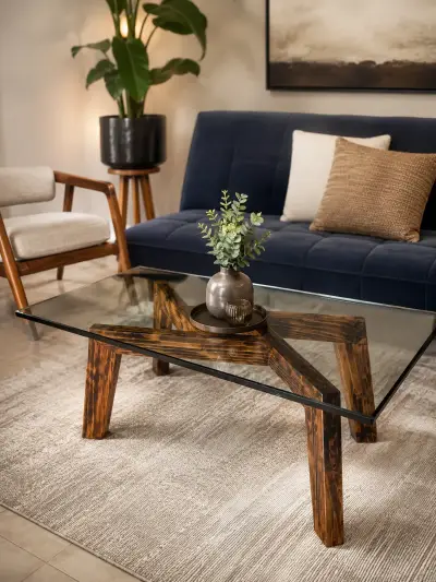Mesa de centro de vidrio y madera moderna - miniatura 2