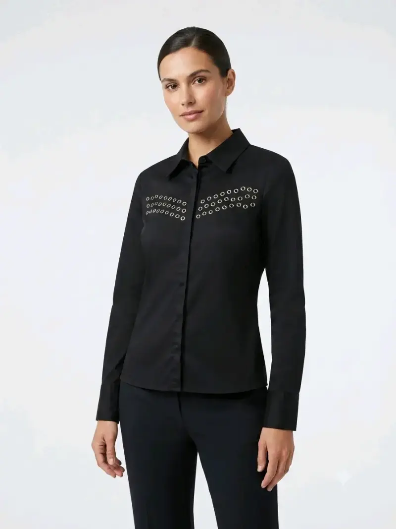 Camisa negra con ojales metálicos - 2