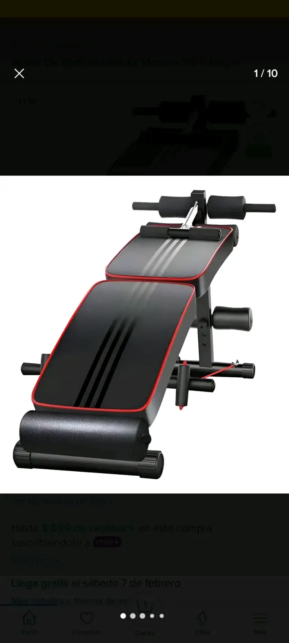 Banco de abdominales ajustable negro y rojo