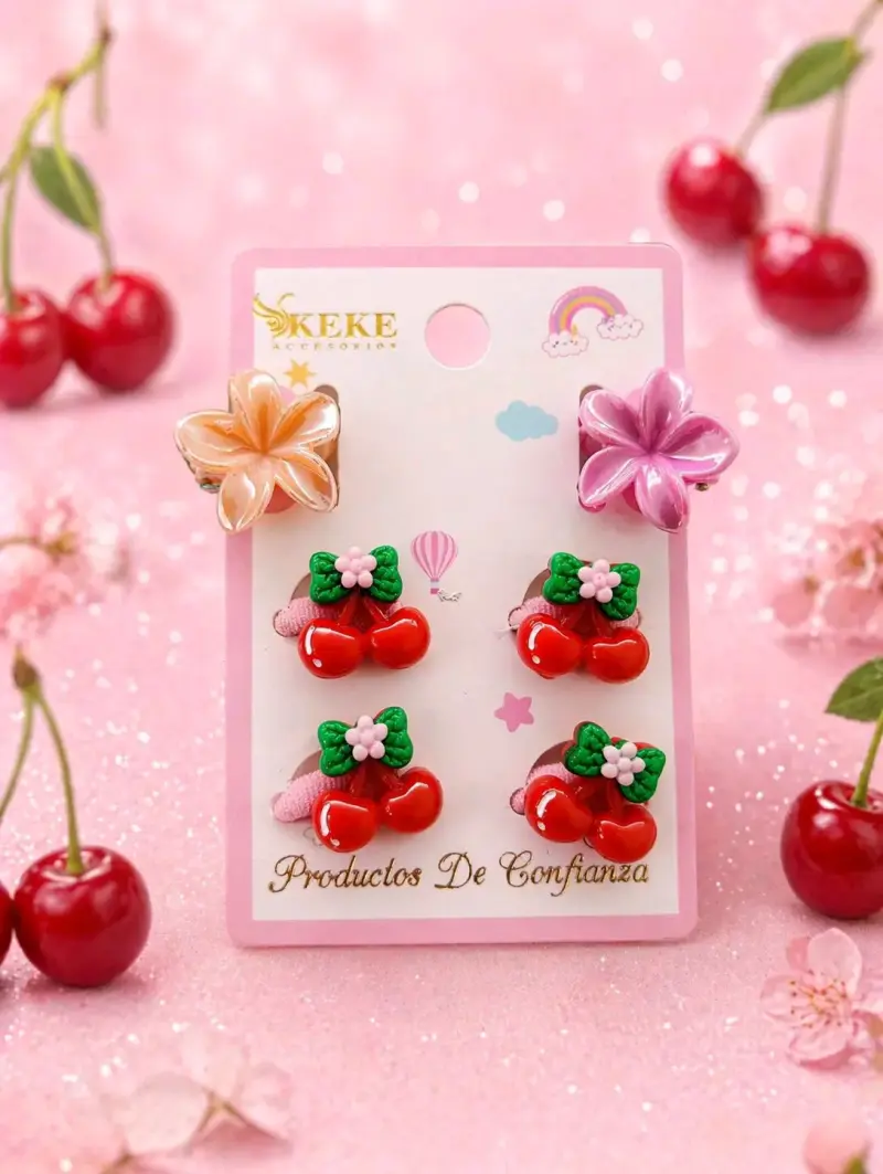 Set de pinches rojos con cerezas KEKE - 4