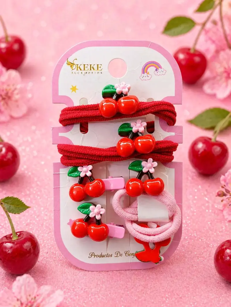 Set de pinches rojos con cerezas KEKE - 6